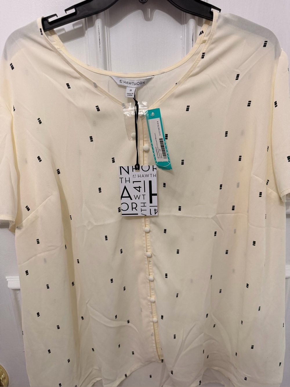 41 Hawthorn Cream Button-Front Asymmetrical Dress with Black Dot Motif